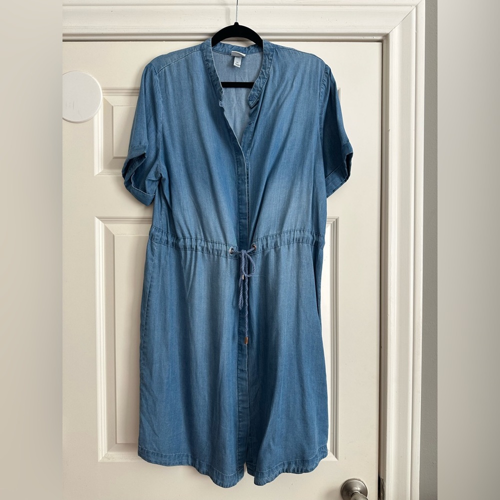 A New Day Blue V-Neck Midi Dress with Mandarin Collar